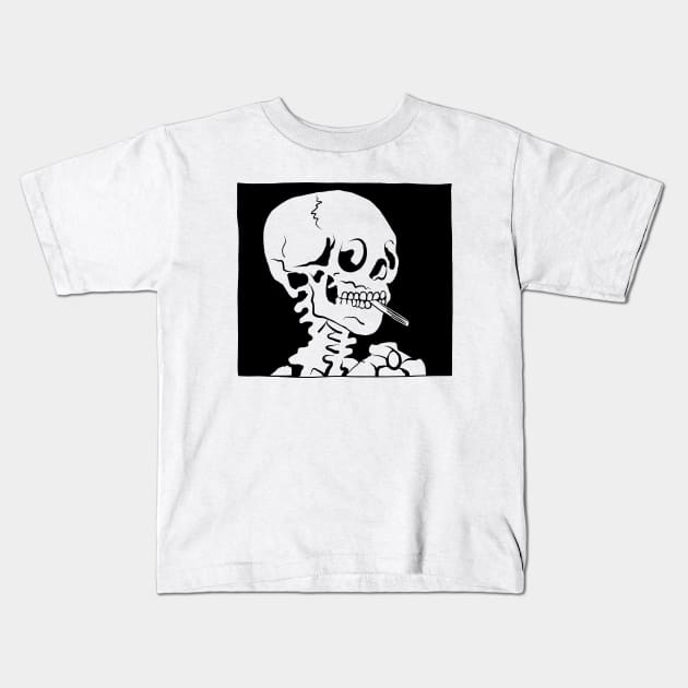 Skull of a Skeleton with a burning cigarette - Vincent Van Gogh Kids T-Shirt by Witch of the North Shop